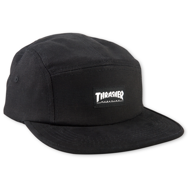 THRASHER BLACK 5 PANEL CAP