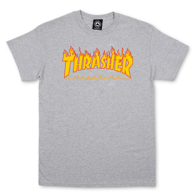 THRASHER FLAME LOGO TEE T-SHIRTS SIZE LARGE (MENS) - GREY