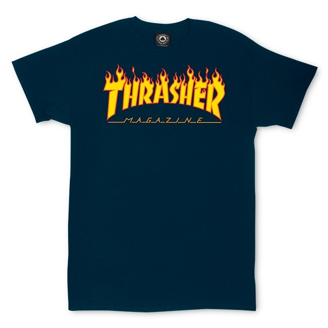 THRASHER FLAME LOGO TEE T-SHIRTS SIZE LARGE (MENS) - NAVY